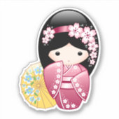 Lente Kokeshi-pop - Schattig Japans Geisha-meisje Sticker (Voorkant)
