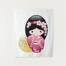 Lente Kokeshi Pop - Schattig Japans Geisha Meisje Wandkleed