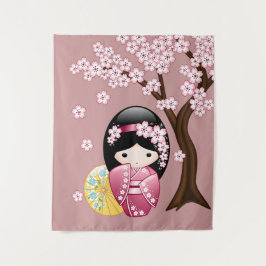 Lente Kokeshi Pop - Schattig Japans Geisha Meisje Wandkleed