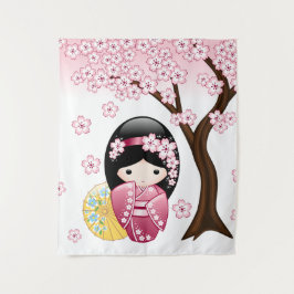 Lente Kokeshi Pop - Schattig Japans Geisha Meisje Wandkleed