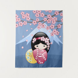Lente Kokeshi Pop - Schattig Japans Geisha Meisje Wandkleed