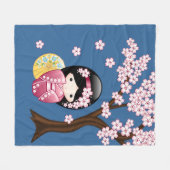 Lente Kokeshi Pop - Schattige Japanse Geisha op Bl Fleece Deken (Voorkant (Horizontaal))