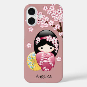 Lente Kokeshi Pop - Schattige Japanse Geisha op Ro iPhone 16 Hoesje