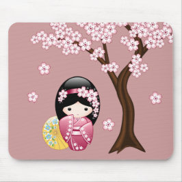 Lente Kokeshi Pop - Schattige Japanse Geisha op Ro Muismat