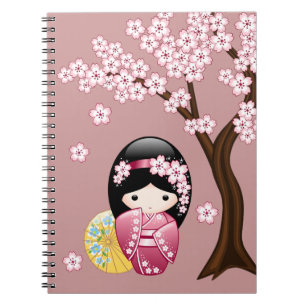 Lente Kokeshi-pop - Schattige Japanse Geisha op Ro Notitieboek