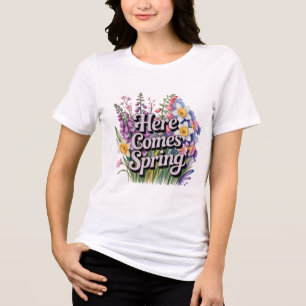 "Lente komt eraan" botanische bloemtypografie Tri-Blend Shirt