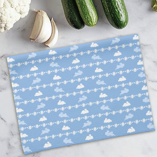 Lente Konijn Madeliefjes Cute Patroon Wit Blauw  Theedoek