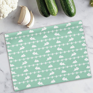 Lente Konijn Madeliefjes Cute Patroon Wit Groen Theedoek