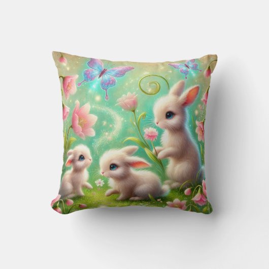 Lente Konijn Tuin Fantasie Kussen (Voorkant)