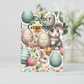 Lente konijntjes en bloesems Pasen Bedankkaart (Staand voorkant)