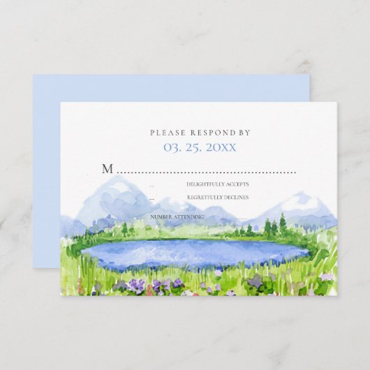 Lente Lakeside Mountain Meadow Bruiloft RSVP © (Voorkant / Achterkant)