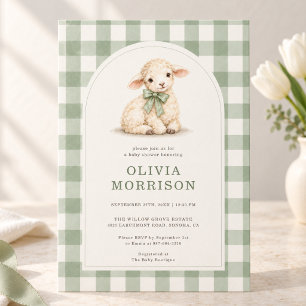 Lente Lam Gingham Baby Shower Kaart
