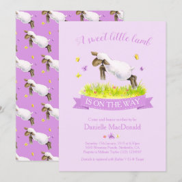 Lente lam overslaan schattig paarse baby shower kaart