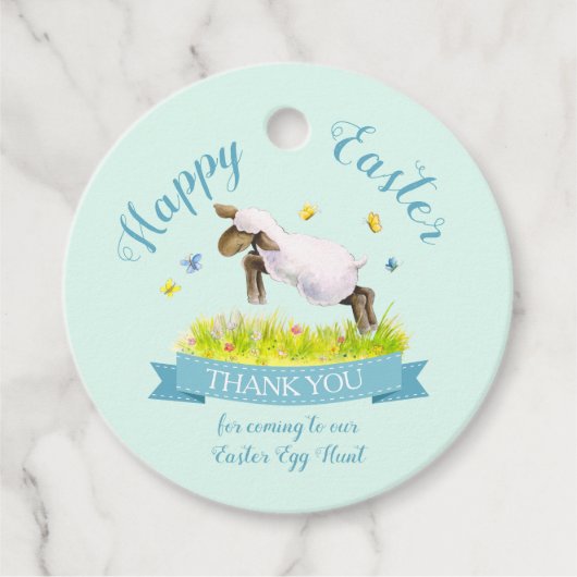 Lente lam schattig aqua blauw Pasen dank u Bedankjes Labels (Voorkant)