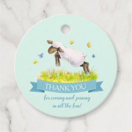 Lente lam schattig aqua blauw verjaardag dank u bedankjes labels