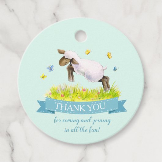 Lente lam schattig aqua blauw verjaardag dank u bedankjes labels (Voorkant)