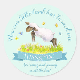 Lente lam schattig aqua blauw verjaardag dank u ronde sticker