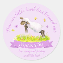 Lente lam schattig paarse verjaardag dank u ronde sticker