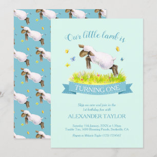 Lente lammetje overslaan schattige 1e verjaardag u kaart