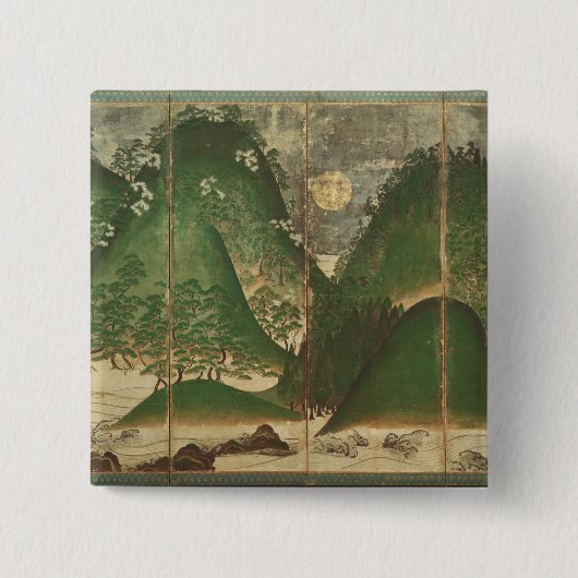 Lente landschap met zon vierkante button 5,1 cm (Voorkant)