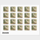 Lente landschap met zon vierkante sticker (Vel)