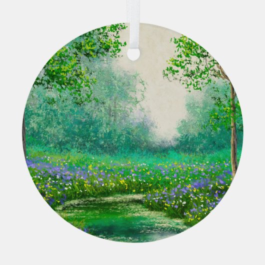 Lente landschap olieverfschilderij, bos. glas ornament (Achterkant)