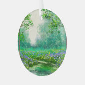 Lente landschap olieverfschilderij, bos. glas ornament (Voorkant links)