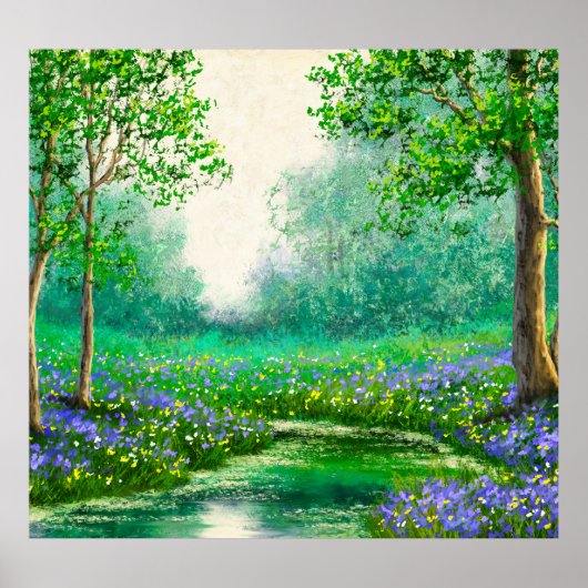 Lente landschap olieverfschilderij, bos. poster (Voorkant)