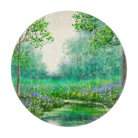 Lente landschap olieverfschilderij, bos. snijplank (Voorkant)