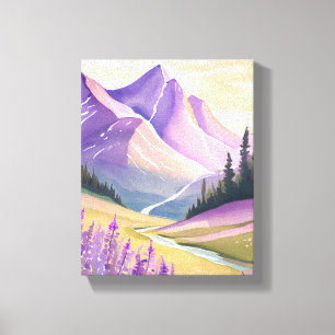Lente Lavendel Glacier National Park Aquarel Canvas Afdruk