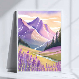 Lente Lavendel | Glacier National Park Aquarel Poster