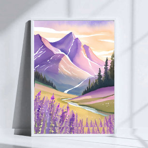 Lente Lavendel   Glacier National Park Aquarel Poster