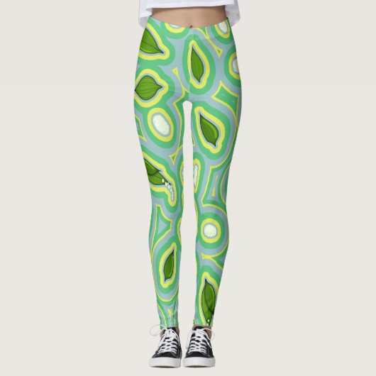 Lente Lelie Patroon in Hemelsblauw, Boter Geel en Leggings (Voorkant)