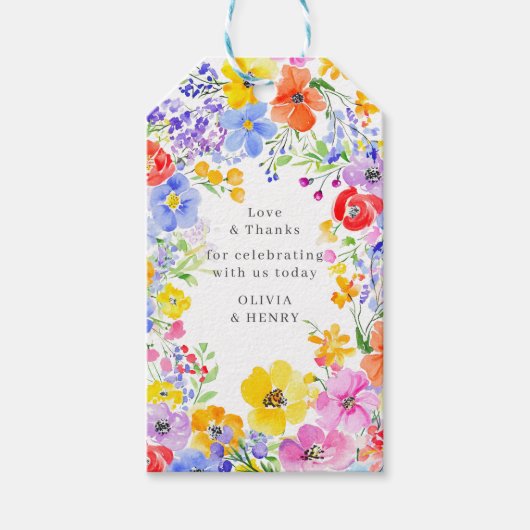 Lente Levendige Waterverf Bloemen Bruiloft Cadeaulabel (Voorkant)