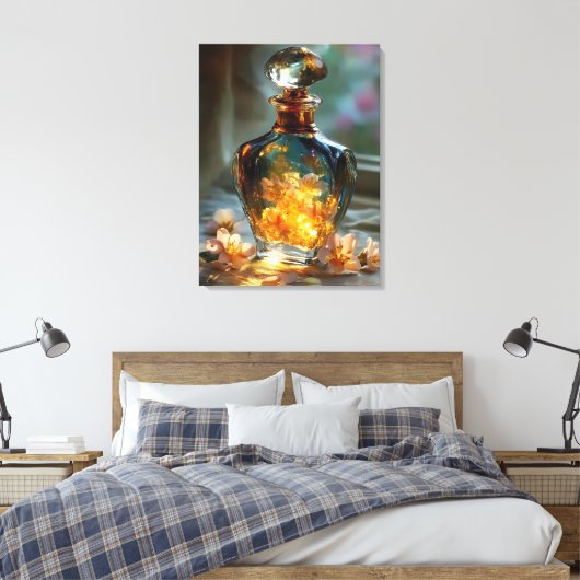 Lente Licht in een Fles - Gloeiende Bloemenparfum Canvas Afdruk (Insitu (Slaapkamer))