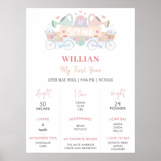 Lente lichte kleur 1 jaar geboortedag poster (Voorkant)