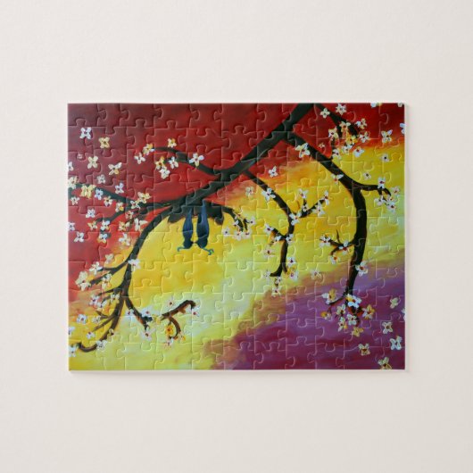 Lente liefde, vogels en bloesems legpuzzel (Horizontaal)