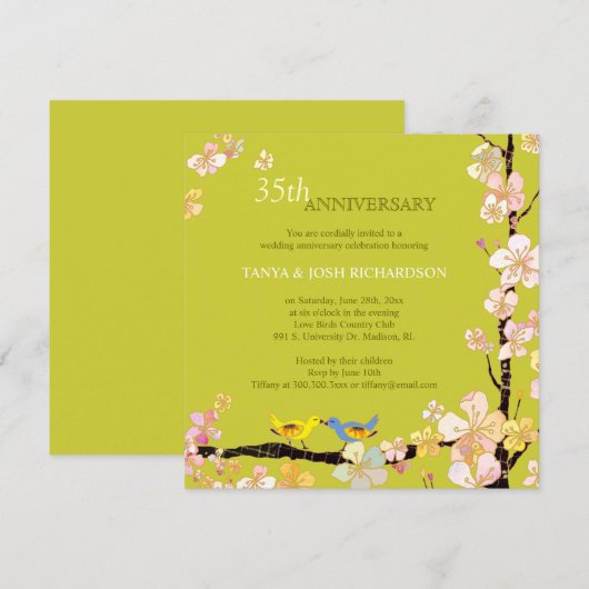 Lente Liefdes Vogels 35ste Huwelijksverjaardag Kaart (Voorkant / Achterkant)