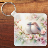Lente Liefdes Vogels Kersenbloesem Bloemstuk Sleutelhanger (Voorkant)