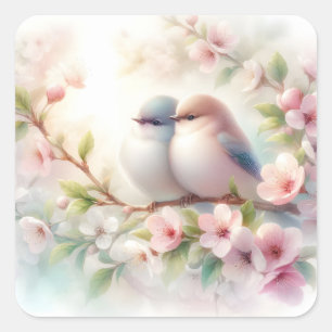 Lente Liefdes Vogels Kersenbloesem Bloemstuk Vierkante Sticker