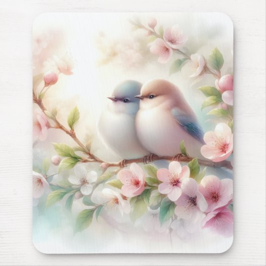 Lente Liefdesvogels Kersenbloesem Bloemstuk Muismat (Voorkant)