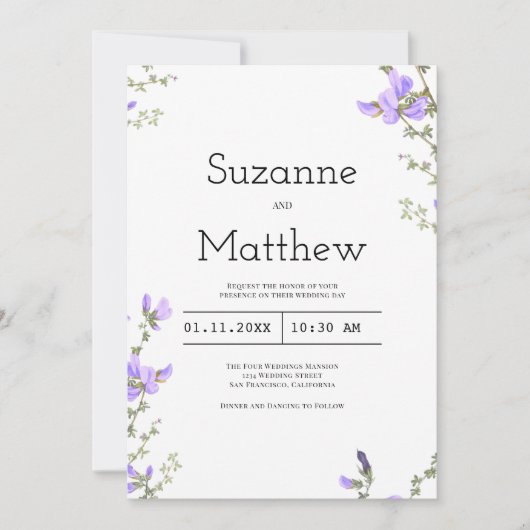 Lente lila groene wilde bloem boho tuin bruiloft kaart (Voorkant)