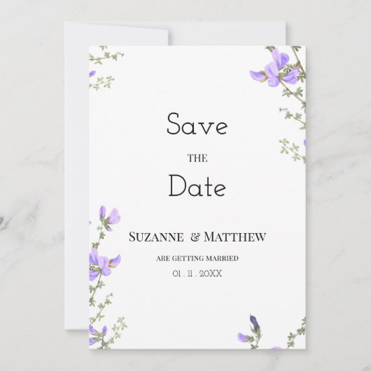 Lente lila groene wilde bloementuin Save the Date Kaart (Voorkant)
