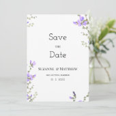 Lente lila groene wilde bloementuin Save the Date Kaart (Staand voorkant)