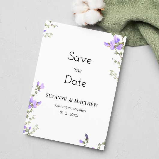 Lente lila groene wilde bloementuin Save the Date Kaart