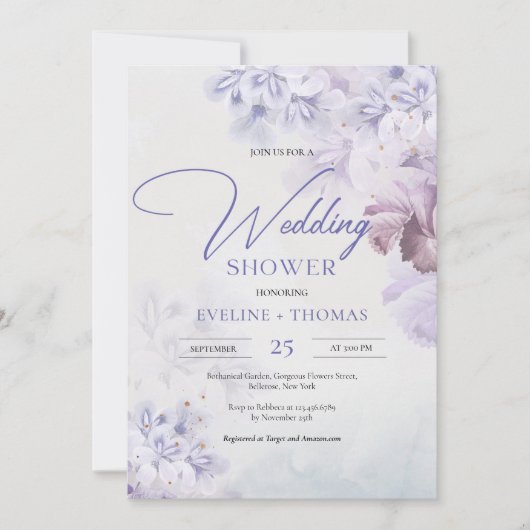 Lente lila stoffige paarse blauwe roze trouwdouche kaart (Voorkant)