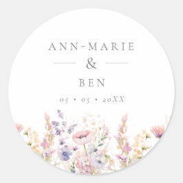 Lente Lila Wildbloemen Bruiloft Ronde Sticker