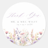 Lente Lila Wildbloemen Dank u bruiloft gunst Ronde Sticker (Voorkant)