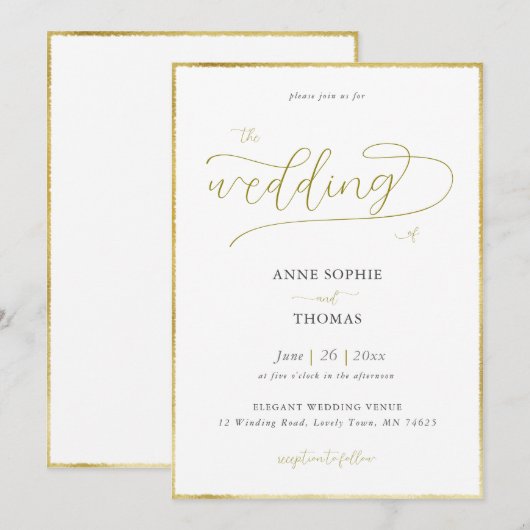 Lente Lily van de Valley Gold Calligraphy Wedding Kaart (Voorkant / Achterkant)