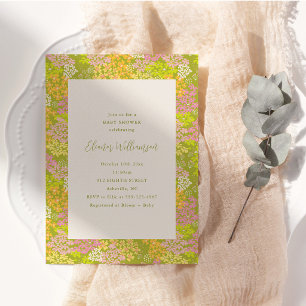 Lente limoengroene bloemen baby shower uitnodiging
